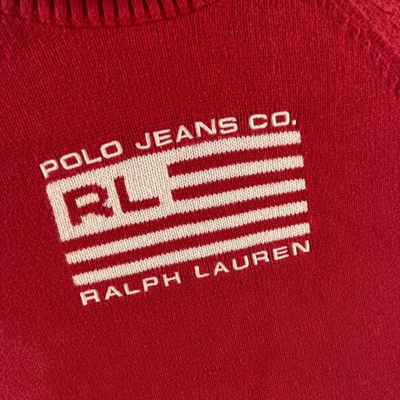 Ralph Lauren Polo Jeans Medium Red Knit Turtleneck Women Flag Sweater USA Logo - Picture 9 of 14